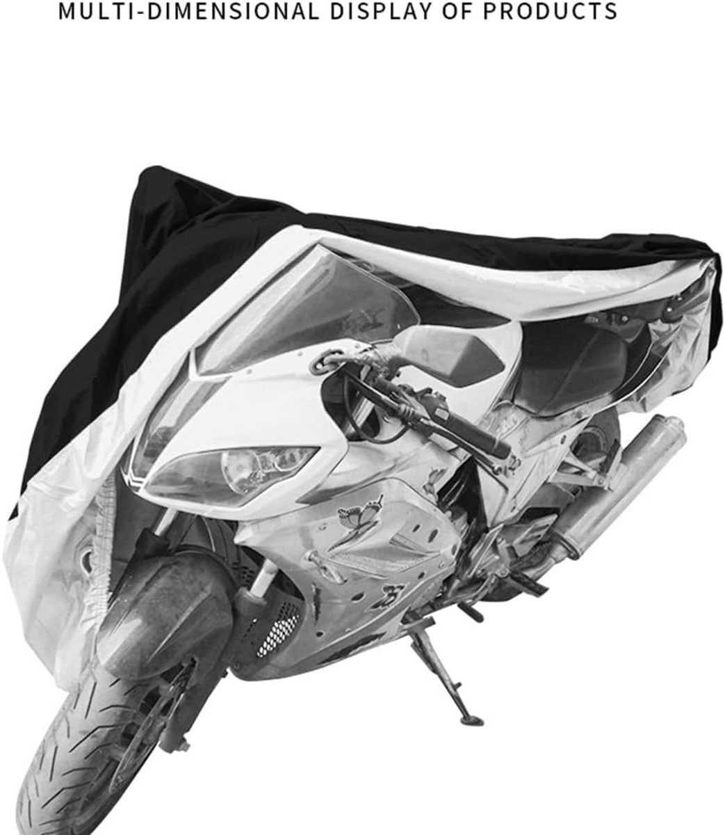 Motorhoes Waterdicht - Motorfiets Cover Beschermhoes - Motor Beschermen - Dubbel Gestikte Naden - Universeel - Zwart en Zilver – foto 3