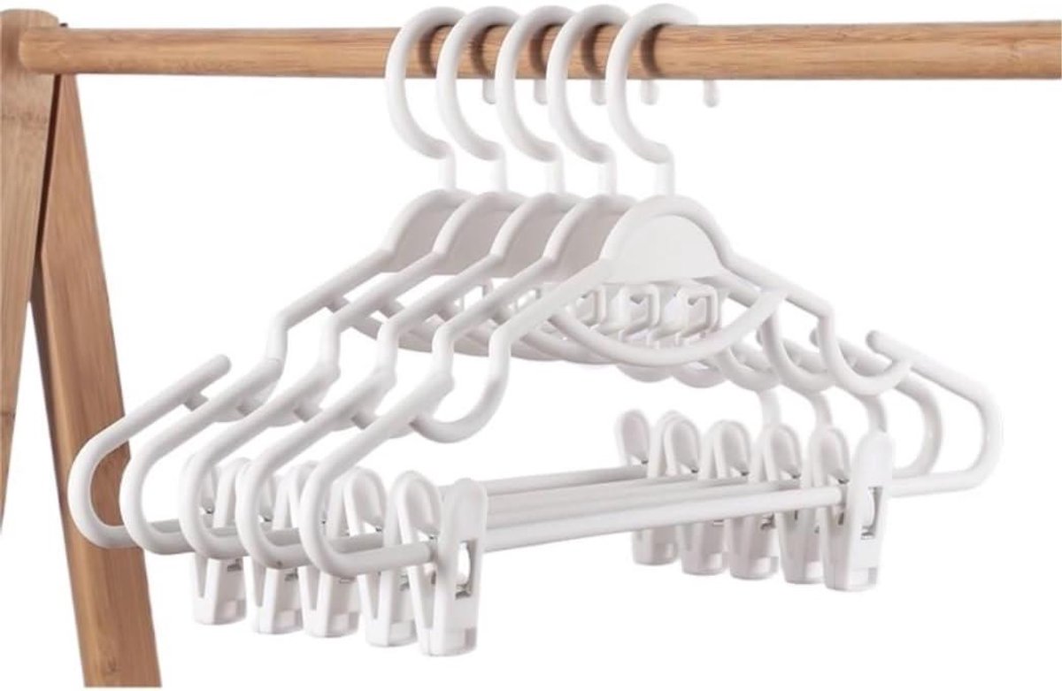 Kledinghangers - Hangers met Clips - Kleding Opbergen - Ruimtebesparend Ontwerp - 10 stuks - Wit