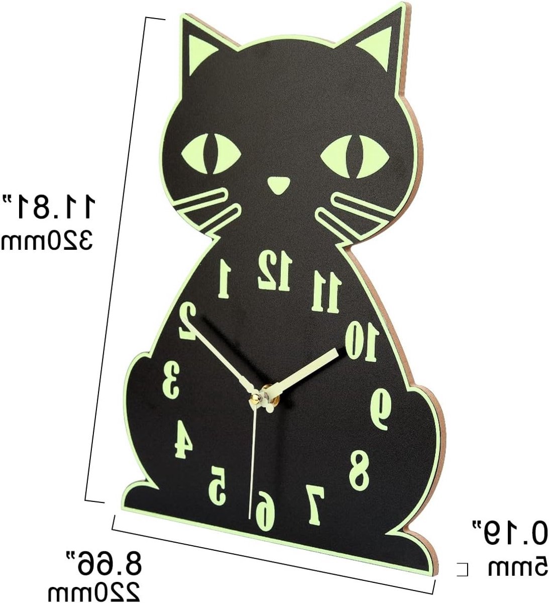 Stille Wandklok zonder Tikken met Dierenmotief voor Kinderen, Batterij Aangedreven, Schattige Zwarte Kat, Decoratieve Klok voor Kinderkamer