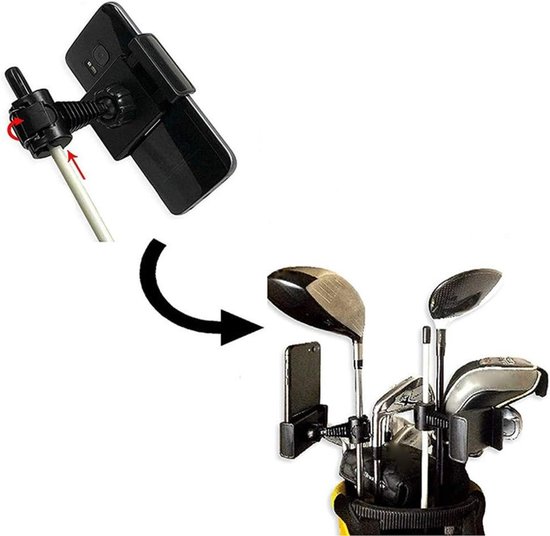 Zwart Smartphone Houder voor Golf Swing Opnames, 360° Draaibaar en Verstelbaar voor Golf Buggy en Trolley — afbeelding 5