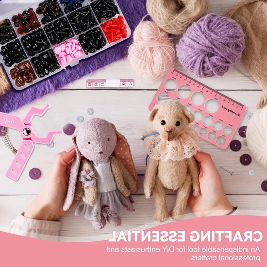 Veiligheidsogen en Neus Set voor Amigurumi Haken met 752 Stuks in Roze en Rood met Meetstaaf en Tangen — afbeelding 3