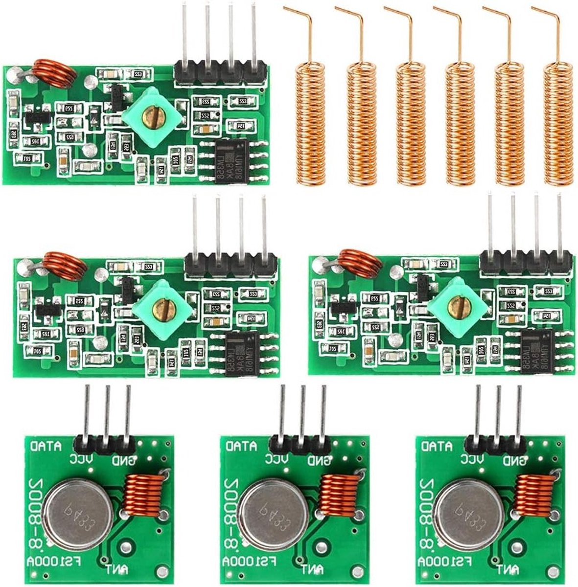3-delige set 433MHz draadloze zender en ontvanger module met 433MHz antenne voor beveiligingssystemen, alarmsystemen en afstandsbediening