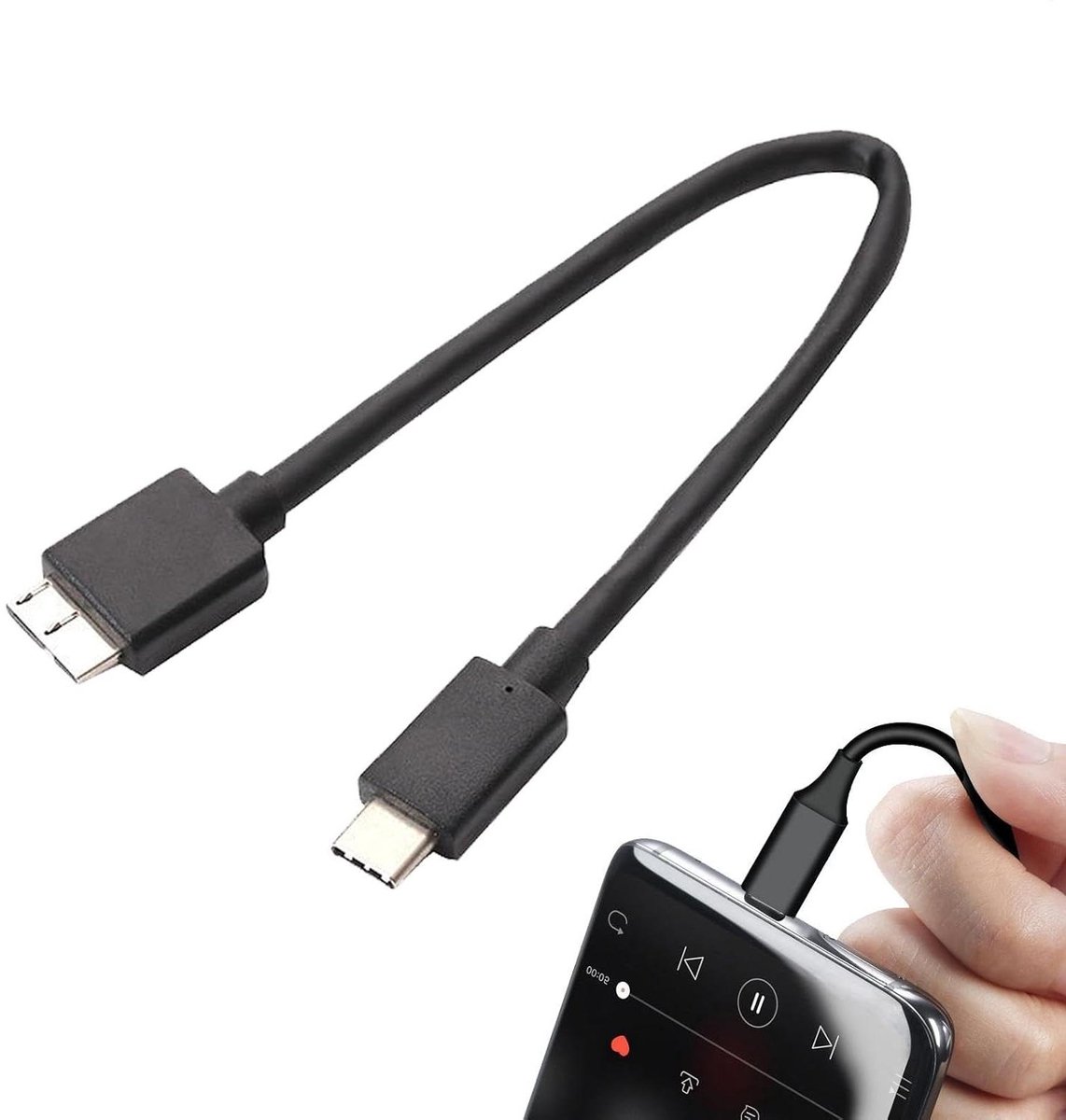 Type C Kabel - Externe Harde Schijf - Bestanden Overzetten - 5Gbps Snelheid - 30 cm - Zwart