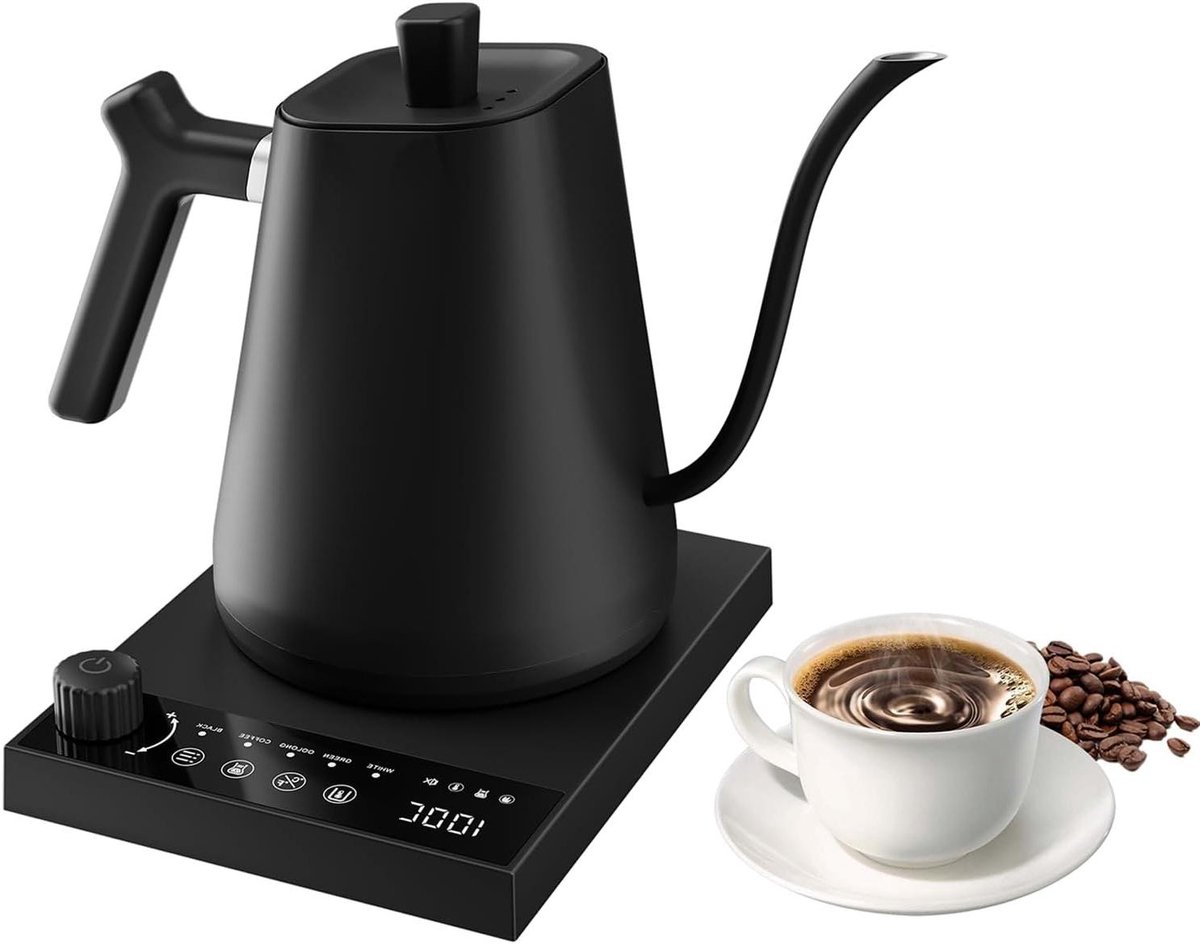 Waterkoker temperatuurregeling - Theepot met tuit - Koffie en thee - Precieze temperatuur controle - 0.6 cm tuit - Zwanenhals Zwart