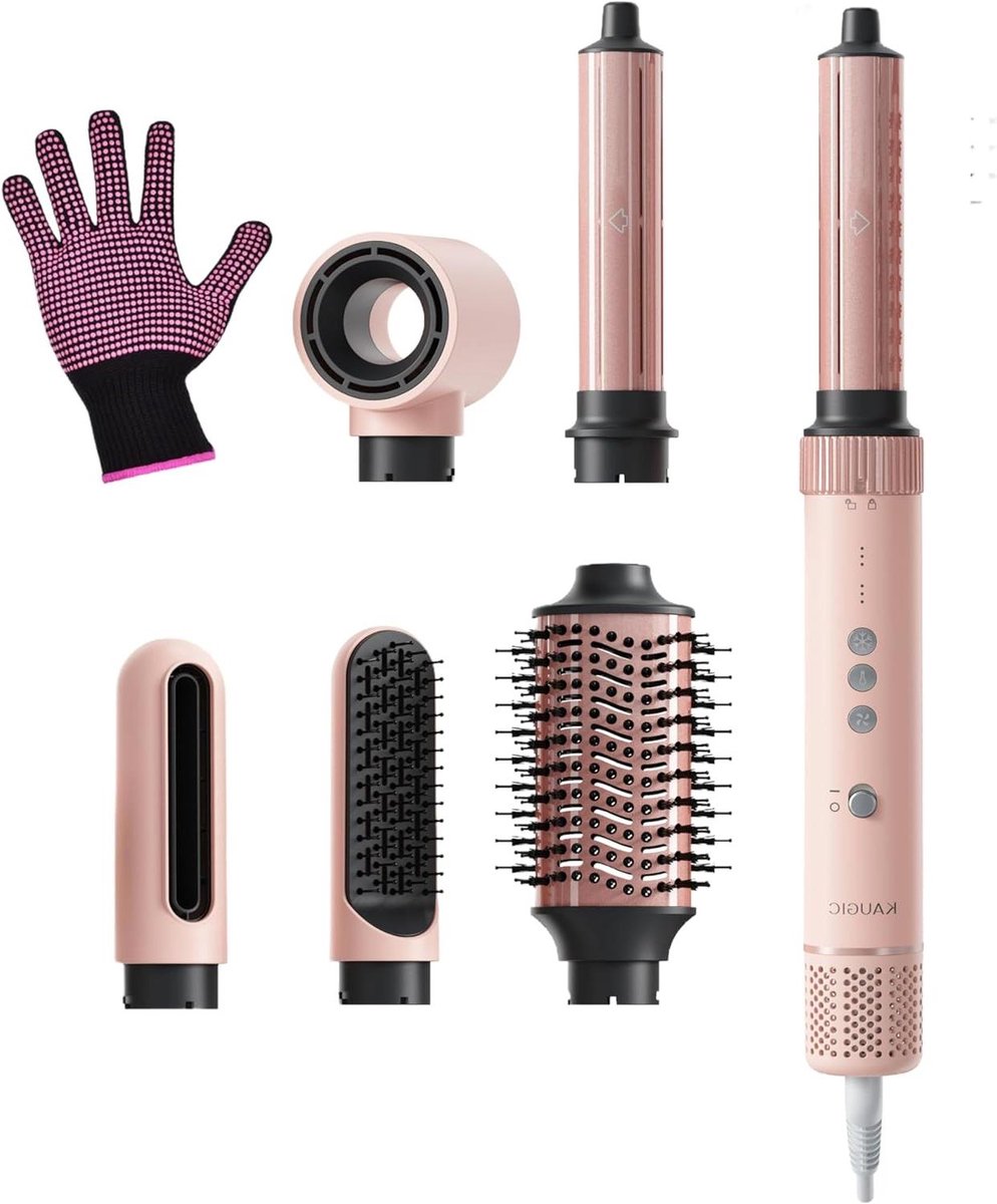 6-in-1 haarstyler, airstyler, krultang, ionen-föhn, krullen of gladmaken, föhn, warmluchtborstel, ronde borstel, haardroger, haarstyling-apparaten voor moederdagcadeau, roze