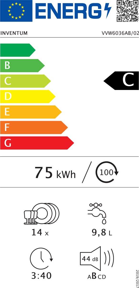 Inventum VVW6036AB vaatwasser - 14 couverts - Bestekmand - 44 dB - 7 programma’s - Deur opent automatisch - Startuitstel - Energielabel C - Vrijstaand - Zwart — afbeelding 2