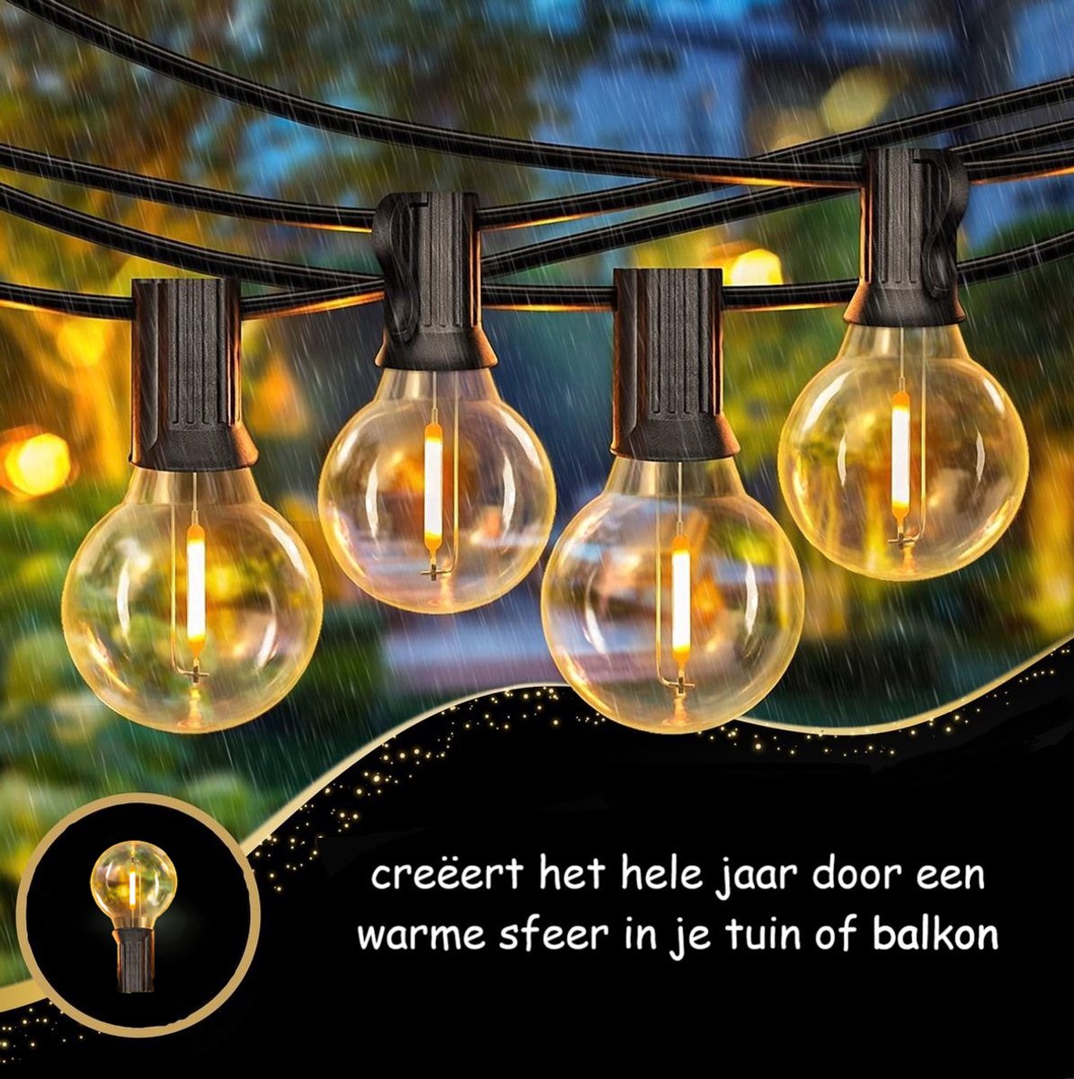 Webzon – Solar Lichtsnoer Buiten 7,5M – 25+2 Warm Witte LED Lampen – IP65 Waterdicht – Zonne-energie Tuinverlichting – Sfeervolle Lichtslinger met Vervangbare Lampen