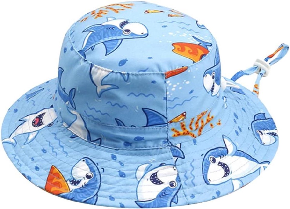 Kinder Zomerhoed - Vissersmuts Meisjes - Bescherming Tegen Zon - Verstelbare Kinband - 50 cm Hoofdomtrek - Blauw