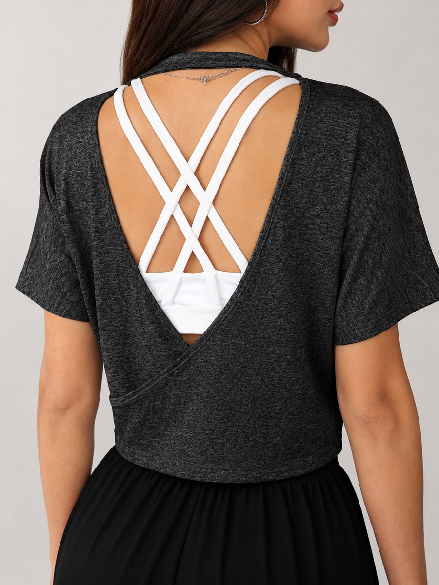 SparkNine Flow sporttop - sport t-shirt - XS - zwart - open rug - stijlvol & ademend - losse pasvorm - fitness top