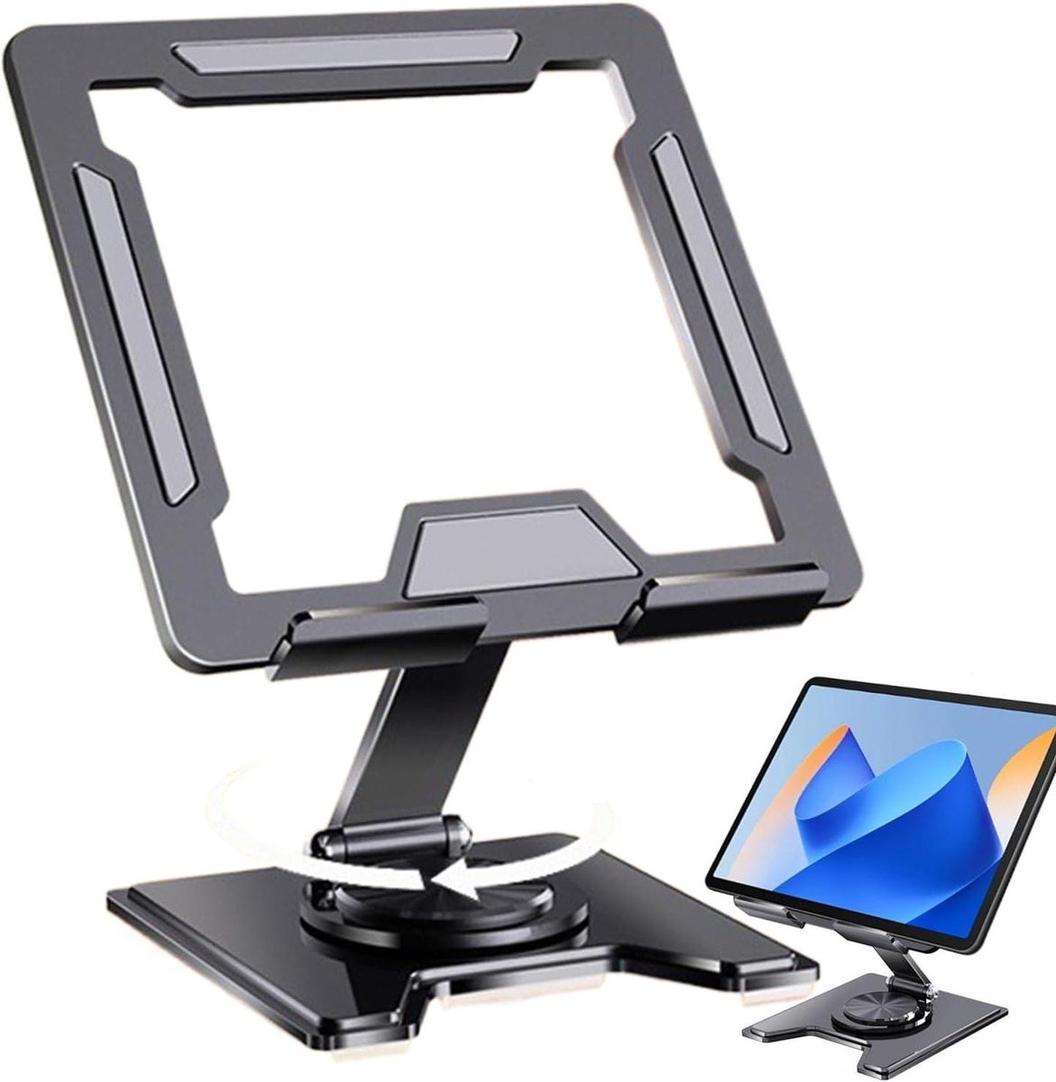 Tablethouder - Desktop standaard - Multitasking - 360 graden draaibaar - 19x17x4 cm - Zwart