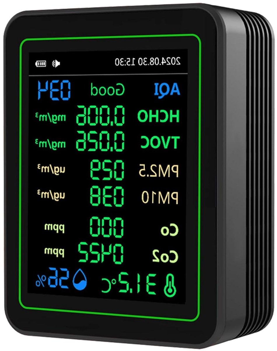 Luchtkwaliteitsmeter - Luchtkwaliteit sensor - Binnenlucht Controleren - Curvefunctie HCHO Vergelijking - 2000mAh Batterij - Zwart