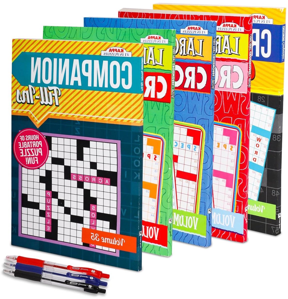 VARIETY SAVINGS 5-Pack 450+ Travel-Size Crossword Puzzle Books for Adults, Aging Seniors Brain Stimulation Large Print Words Activity Books (Variety Pack Bulk), Paperback - Digest