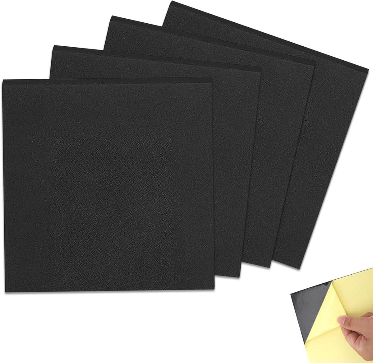 Set van 4 Zelfklevende Zwarte Schuimplaten, Antislip Schuimmatten, Schokabsorberend voor DIY Meubelprojecten, 150 x 150 x 20 mm, Ideaal voor Creatieve Klussen en Meubelbescherming