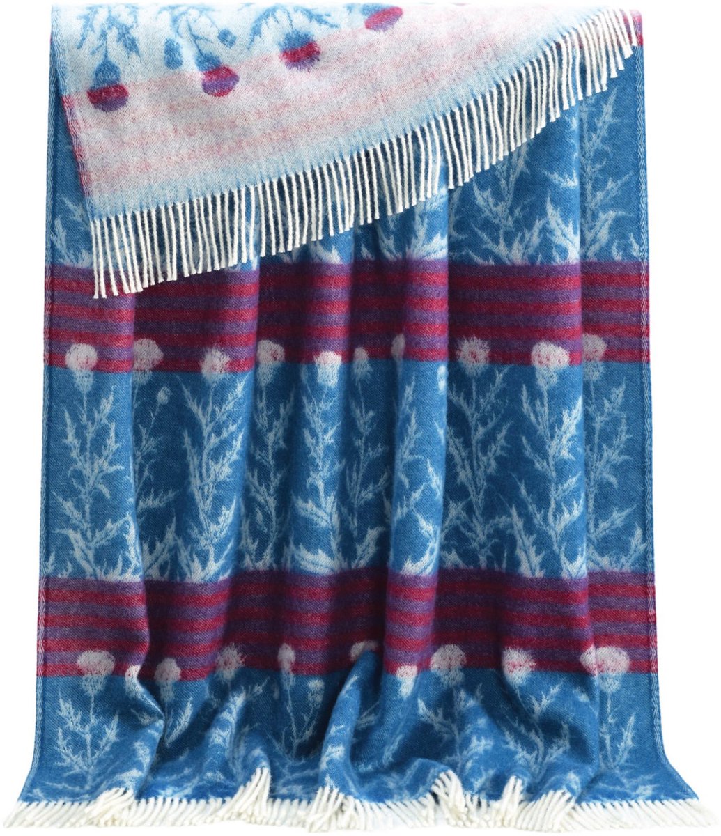 JJ Textile Wollen Plaid - THISTLE (Blauw) 130x190cm - Made in UK