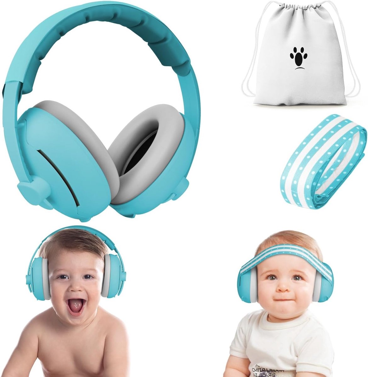 SnelShoppen - Geluiddempende babykoptelefoon, 2-in-1 gehoorbescherming, verstelbaar en comfortabel, ruisonderdrukkend, ideaal voor reizen en slaap, ro