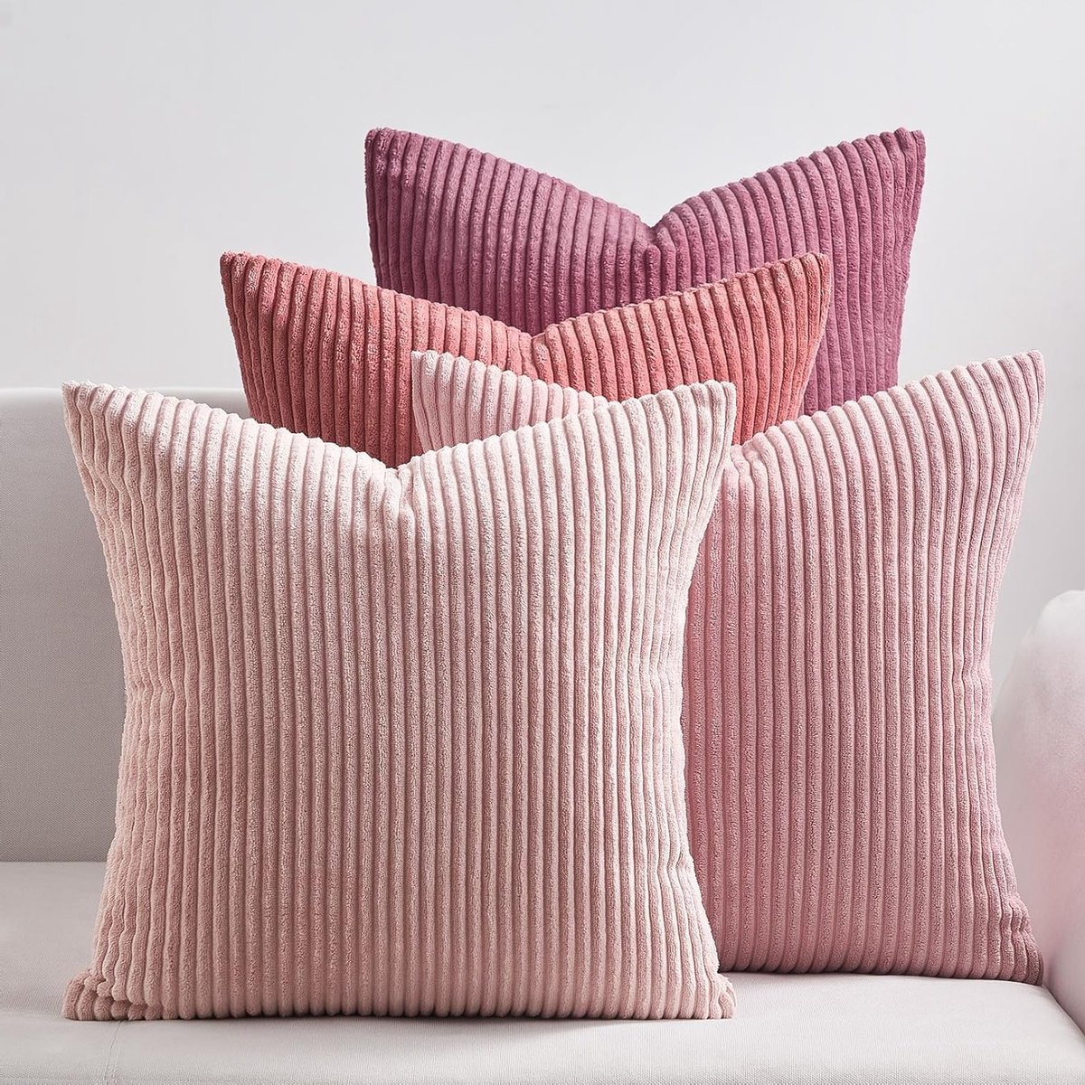 Set van 4 Roze Ribbel Velours Kussenhoezen 40x40 cm - Decoratieve Kussens voor Bank, Slaapkamer en Balkon