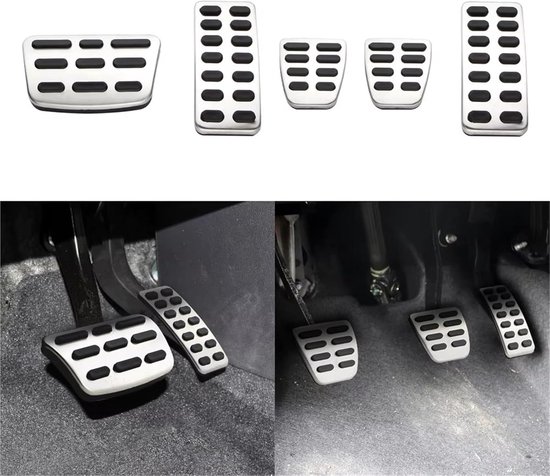 Autopedaal Covers - Pedaalbekleding RVS - Verbeteren Rijervaring - Antislipoppervlak - Set van 3 of 4 - Zilver Zwart — afbeelding 5