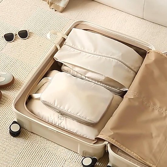 Reis Opbergzakken - Pak Organizers - Kleding Sorteren - Dubbele Rits Compressie - 4 Stuks - Beige — afbeelding 4