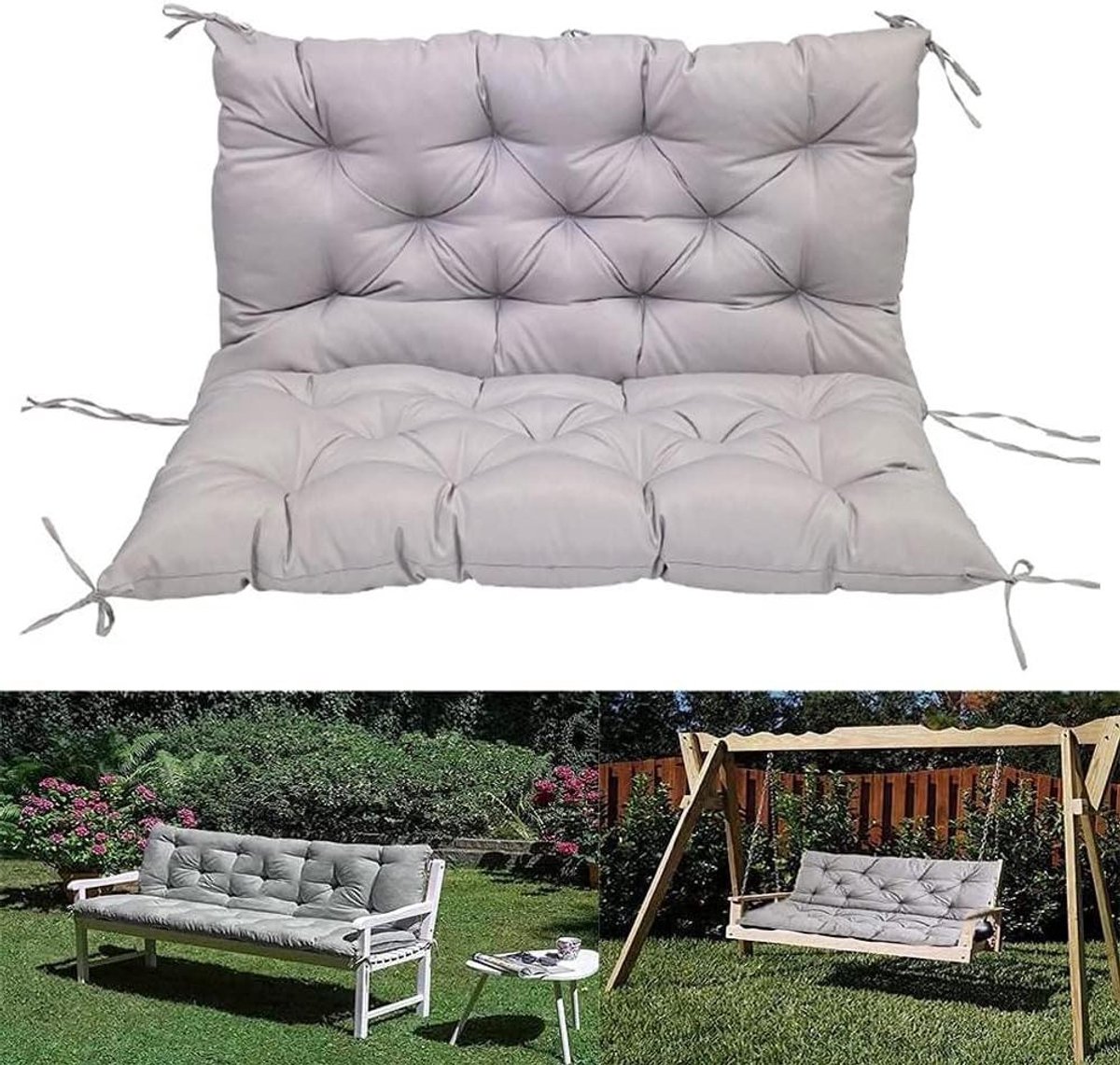 Tuinkussen voor Schommelbank - Zitkussen Buiten - Buiten Ontspannen - 10cm Dikke Vulling - 100x100cm - Grijs