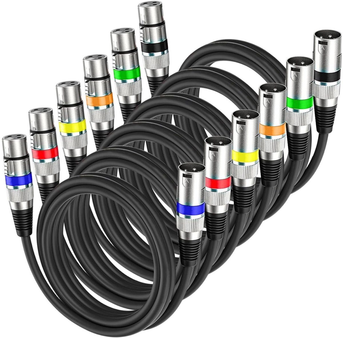 Microfoon Kabel 1 Meter - 6 Stuks XLR Symmetrische Audio Extensie Kabel Gevlochten voor Mics, DMX Controllers en Mengpanelen