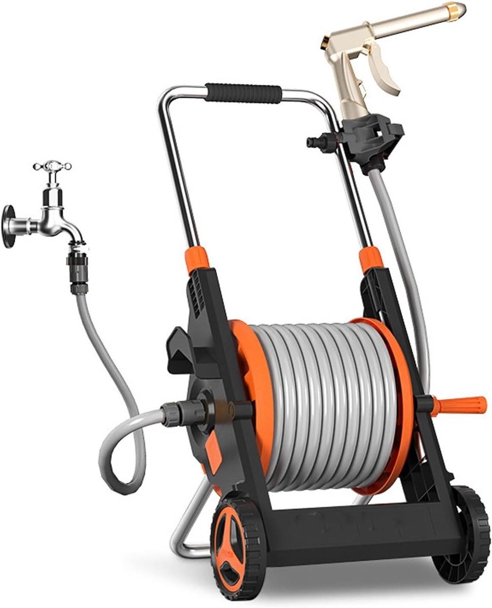 Opvouwbare Tuinslangwagen - Slanghaspelwagen Tuin - Tuin Besproeien - Mobiel met Wielen - 50 meter slang - Oranje