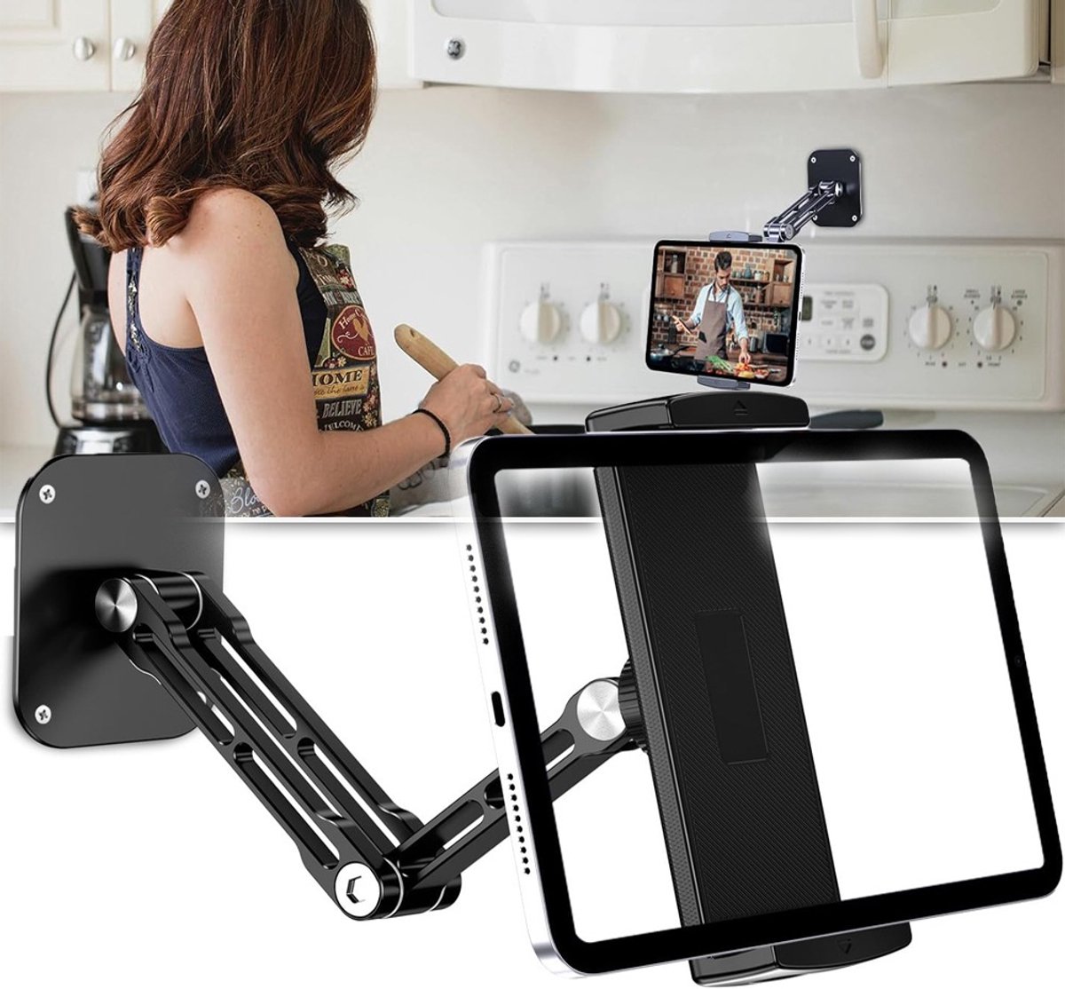 Verlengde Versie Tablet Muurhouder - 15 Inch Aluminium Muurhouder Voor iPad Met 360° Verstelbare Draaibare Voet Voor iPad Pro Air Mini Galaxy Tab En Alle Telefoons En Tablets Van 4,7-13 Inch (Lange Uitvoering)