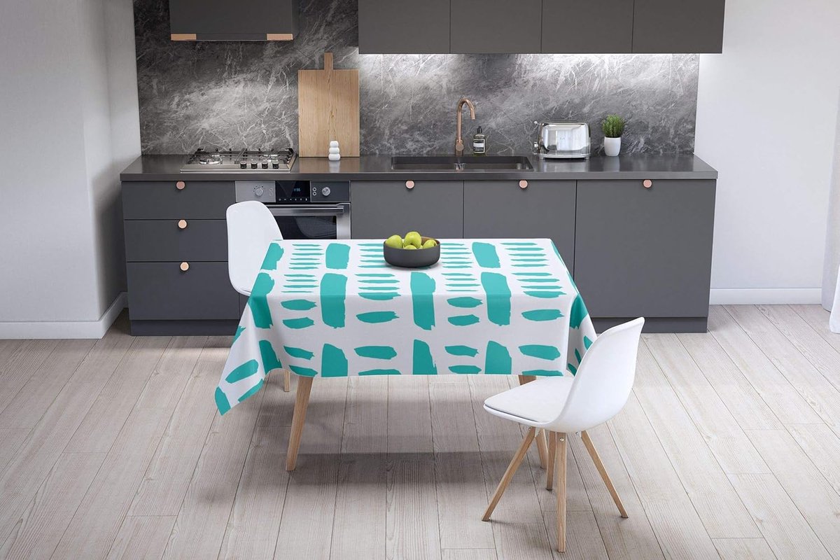 Tafelkleed - Tafellaken - Bescherming Eettafel - Waterafstotend - 140x140 Cm - Turkoois en wit