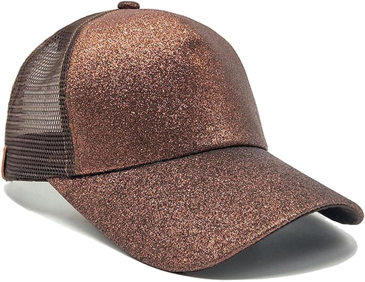 Trucker Petten - Paardenstaart Petten - Buitenactiviteiten - Glitter Mesh - One Size - Toffee