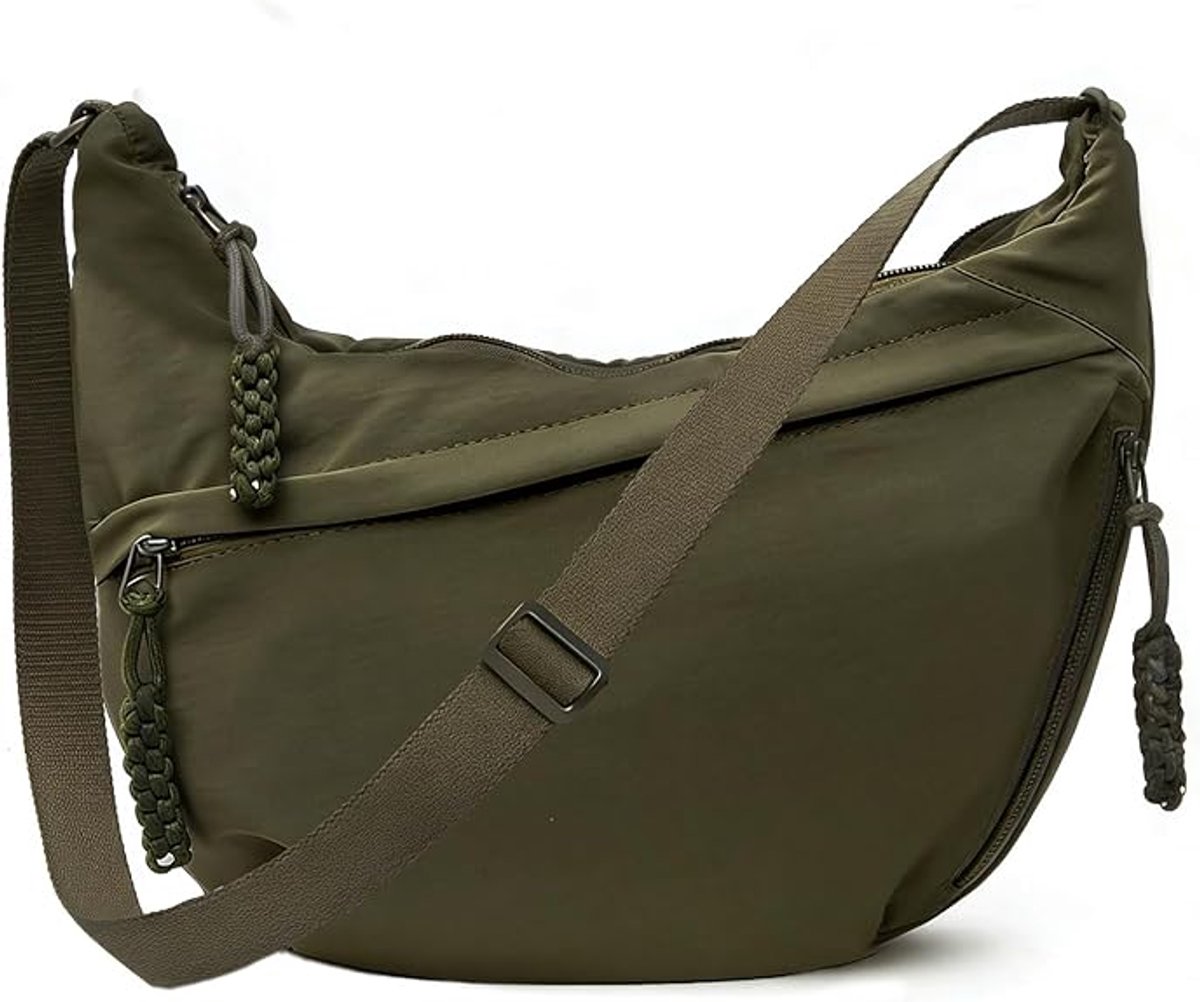 Dames Schoudertas – Nylon Crossbody Tas – Dumpling-design – Verstelbare Schouderband - Geschikt Voor Casual & Outdoor Reizen – Groen