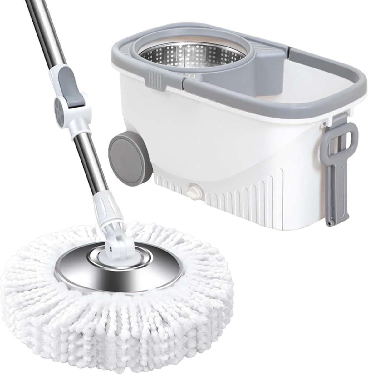 Spin Mop Emmer - Dweil Systeem - Vloeren Reinigen - Automatisch Centrifugeren - 2-in-1 - Wit