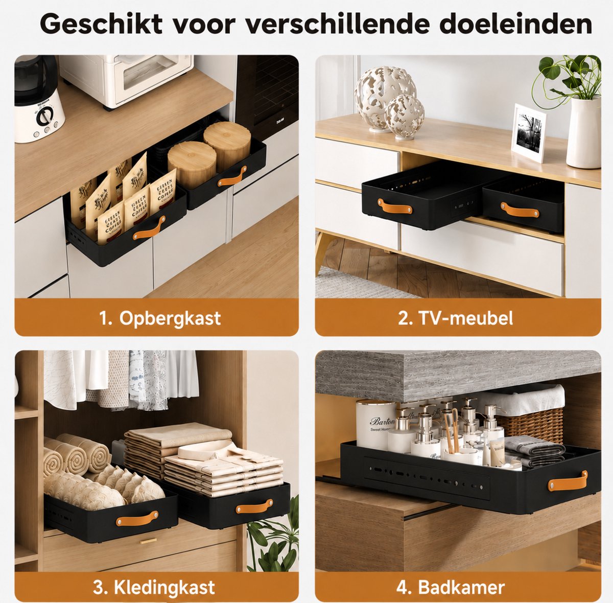 TammaT -Extra uitbreidbaar - Lade organizer - Telescopische lade - verstelbaar lade Mand - Keukenkastorganizer met handgreep - Uittrekbare laden - Opbergplanken voor keukenkasten - Uitschuifbare kastorganisator - Keuken organizer - Zwaart — cadeau in Cadeau-ideeën - foto 4