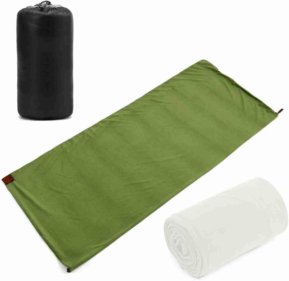 Fleece Slaapzak - Nooddeken Kamperen - Buitenactiviteiten - Lichtgewicht en Draagbaar - 180 x 80 cm - Donkergroen