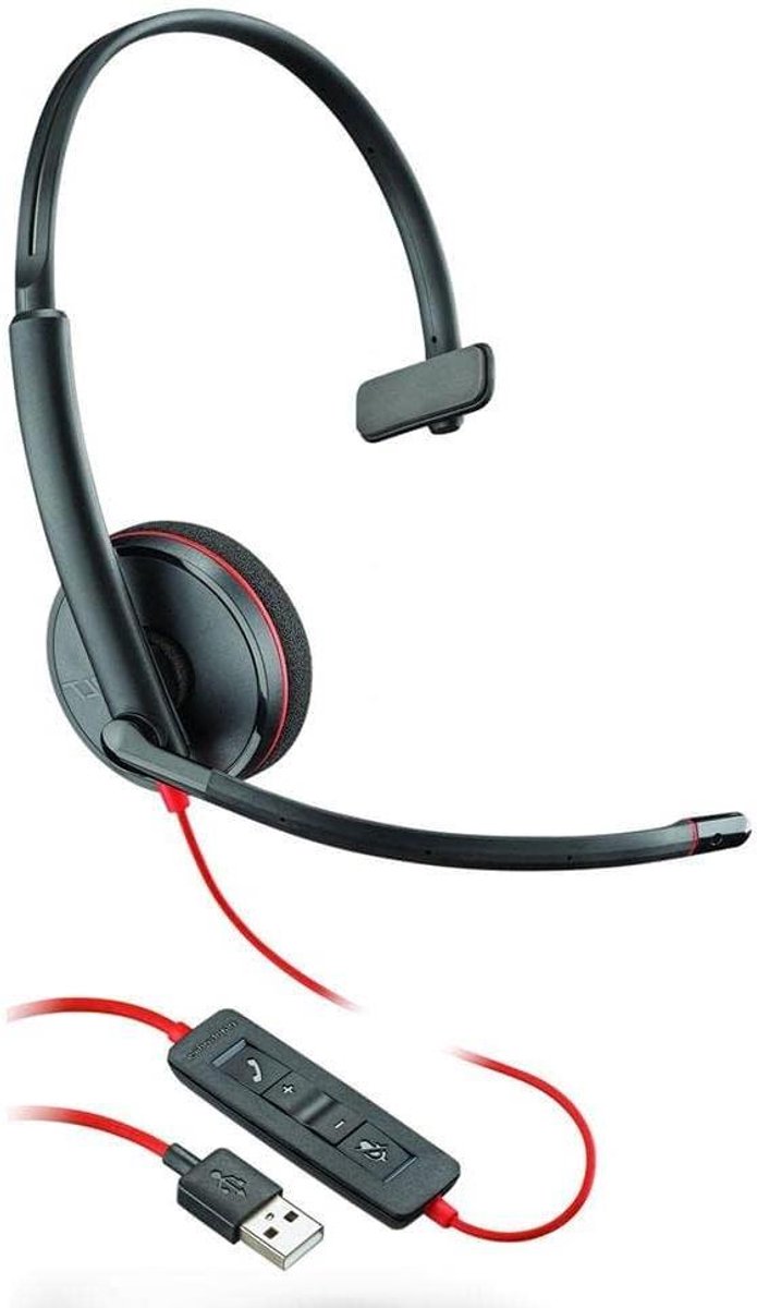 PC Headset - Computer Headset Mono Headset - Online Vergaderen - Microfoon met ruisonderdrukking - USB-A aansluiting - Zwart