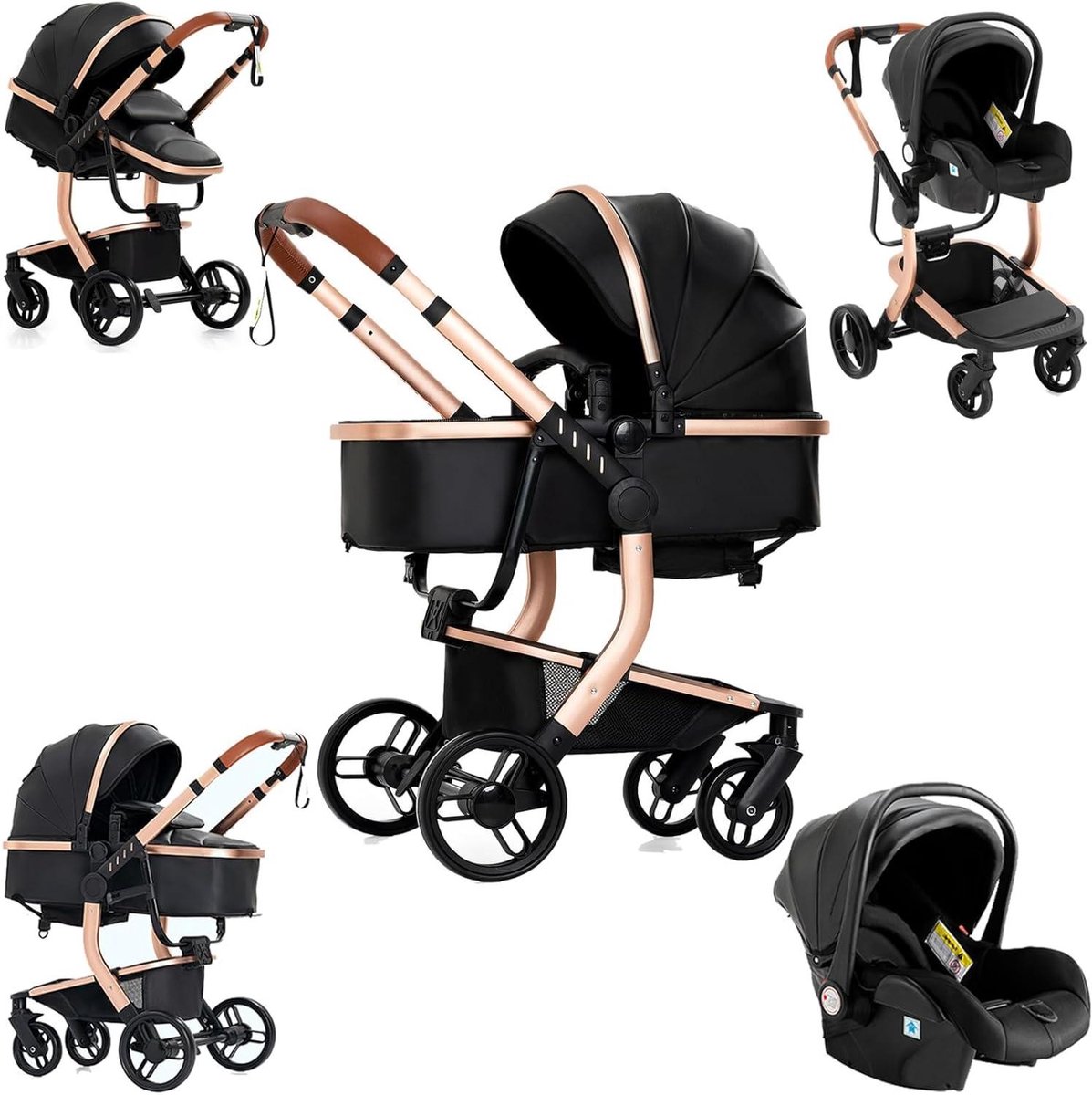 Kinderwagen 3-in-1 - Combi kinderwagen Babywagen - Comfortabel reizen - Omkeerbare dubbele schuifmodus - Niet gespecificeerd - Zwart