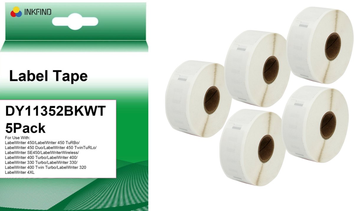 INKFIND 11352 adreslabels 25 mm x 54 mm 500 zelfklevende etiketten (5 Pack) wit Geschikt voor Dymo Labelwriter