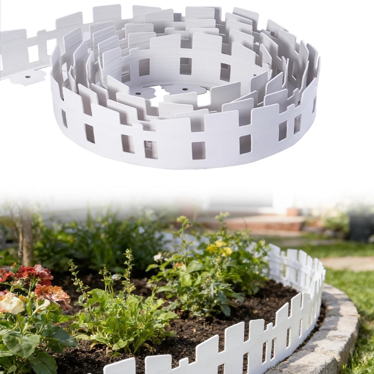 Flexibele Plastic Tuinrand, 10 m x 11,5 cm, Ideaal voor Gazons, Bloembedden en Opritten met Grondankers en Tuinhandschoenen