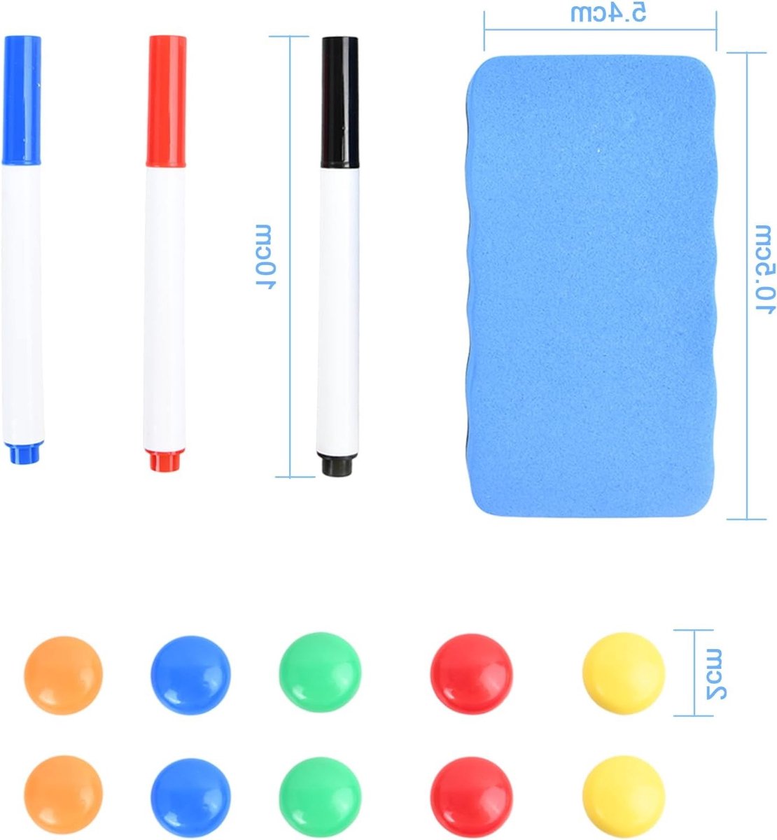 Set van 14 whiteboard markers, kleurrijke magnetische stiften, whiteboard spons en 10 magneten voor school en kantoor, ideaal voor presentaties en notities