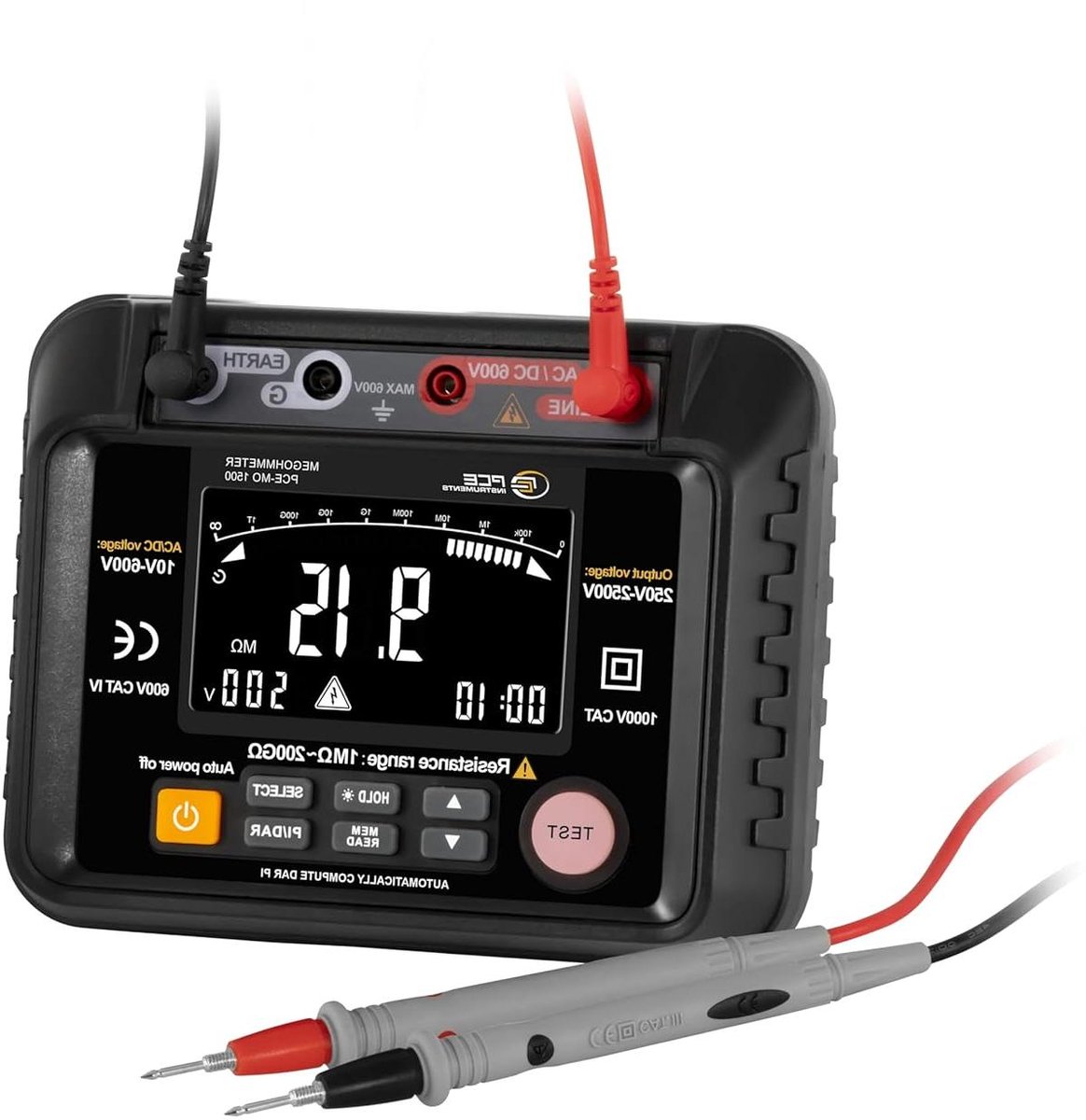 Isolatiemeter - Ohmmeter - Elektrische Installaties Testen - Instelbare Testspanning - 2500 GΩ - Grijs