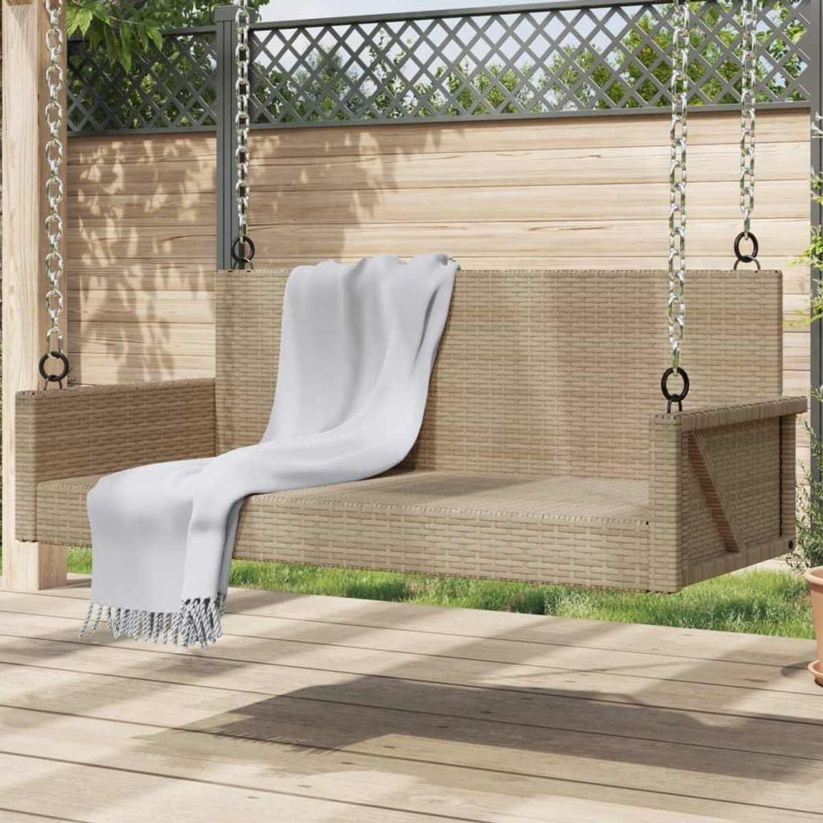 Schommelbank - Tuinstoel Hangend - Ontspannen Buiten - Verstelbare Koorden - 119 x 56 x 48 cm - Beige