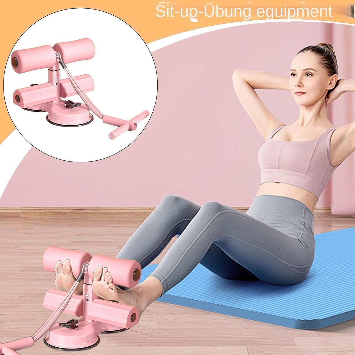 Sit-up Trainer - Buiktrainer Hulpmiddel - Core Training - Krachtige Zuignap - ca. 27 x 255 x 205 cm - Roze