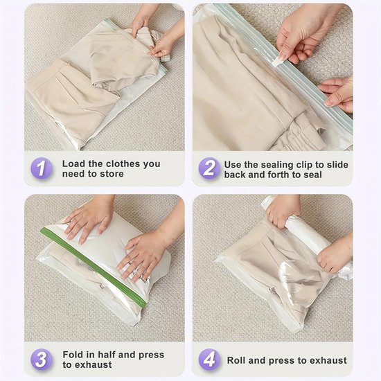 Compressie Opbergzakken - Vacuümzakken Kleding - Ruimte Besparen - Handgerolde Vacuüm - 55x40cm - Niet gespecificeerd — afbeelding 5