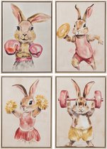 J-Line Tableau Sporty Rabbit - acrylique - multicolore - 4 pièces