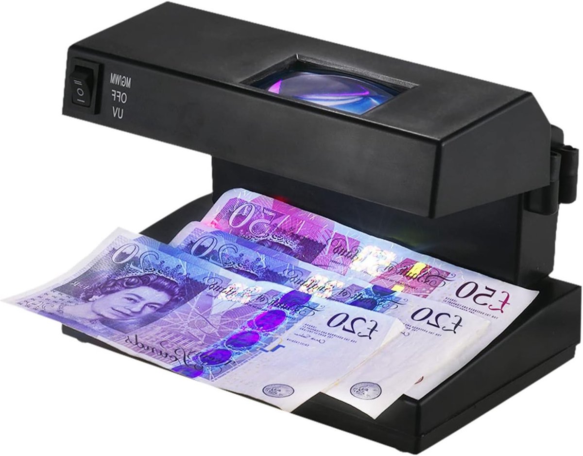 Draagbare bankbiljetten detector voor het testen van vervalste biljetten met UV- en watermerkdetectie en vergrootglas