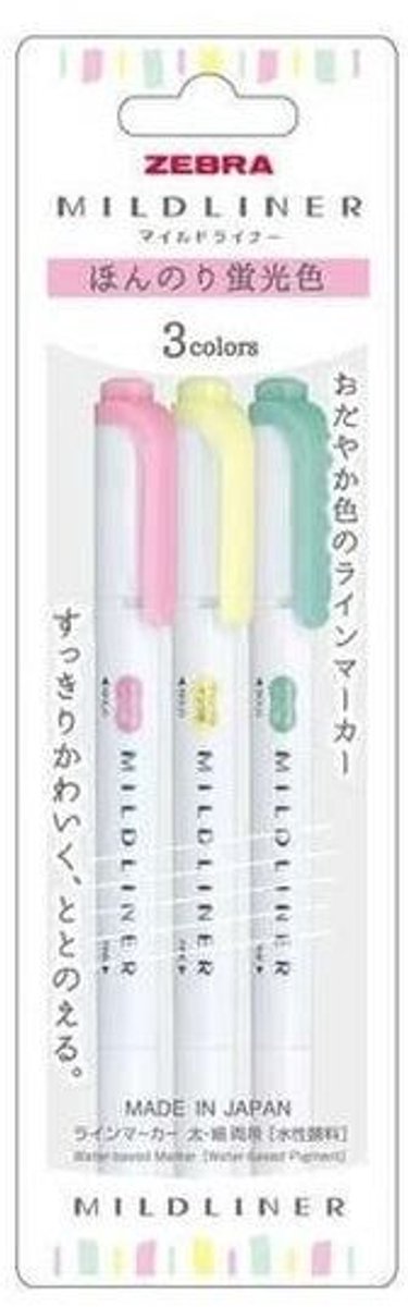 Zebra mildliner markeerstift set 3 stuks - pastel set