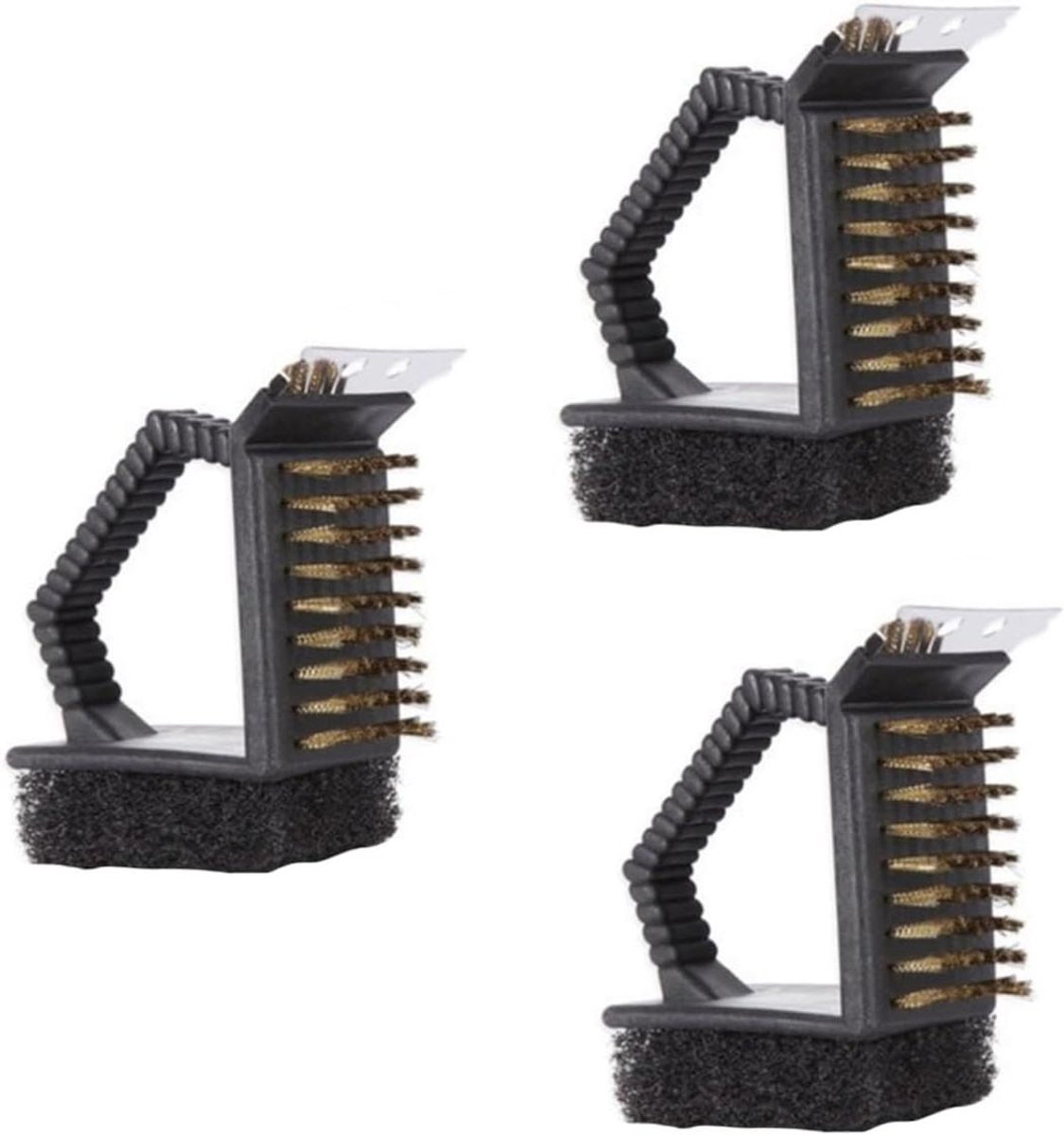 Grillborstel Set - Reinigingsborstel BBQ - Grill Reinigen - 3-in-1 Tool - 3 Stuks - Zwart
