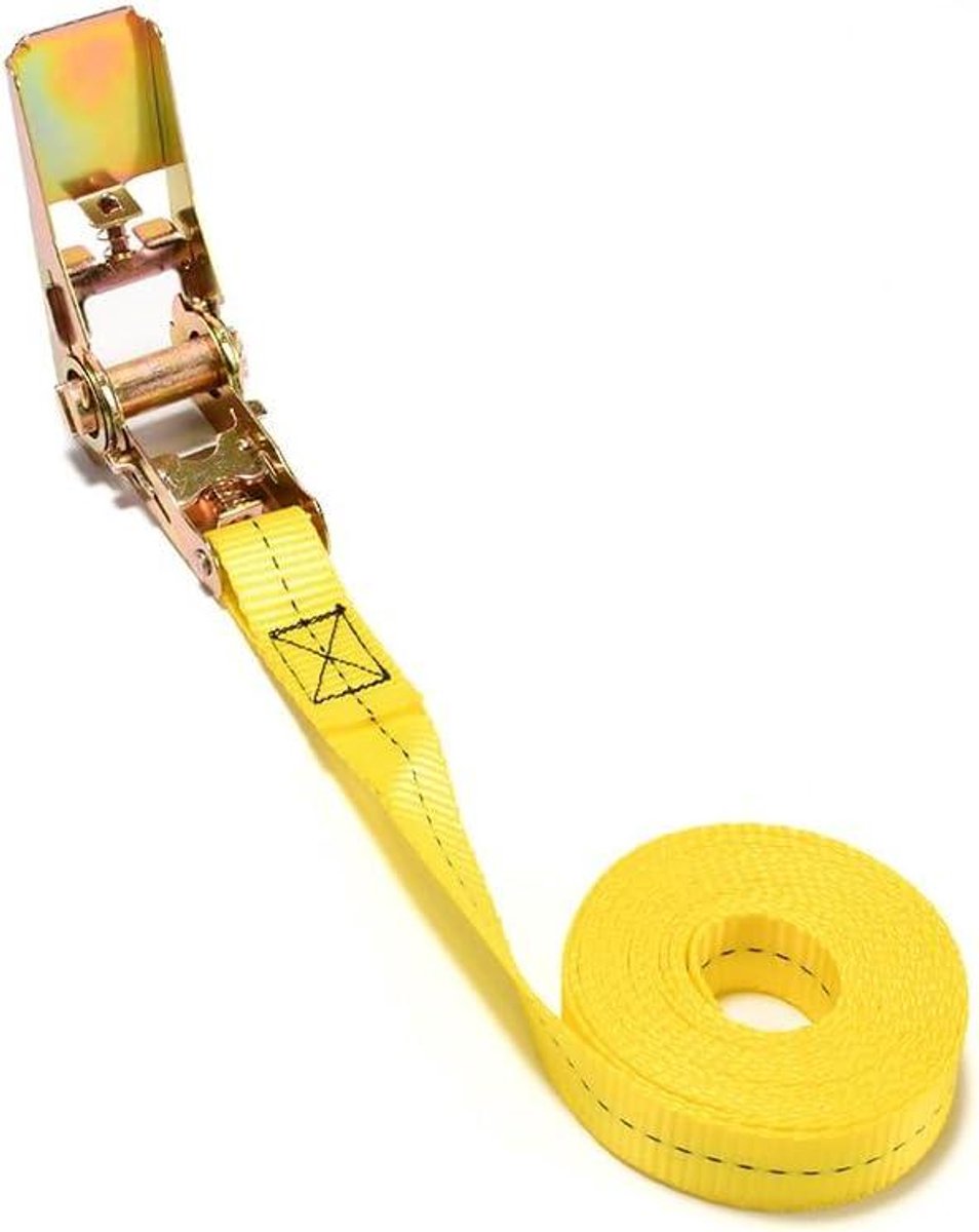 Spanband met ratel - Sjorband bevestiging - Lading vastzetten - Robuuste ratelhaak - 10 meter - Geel
