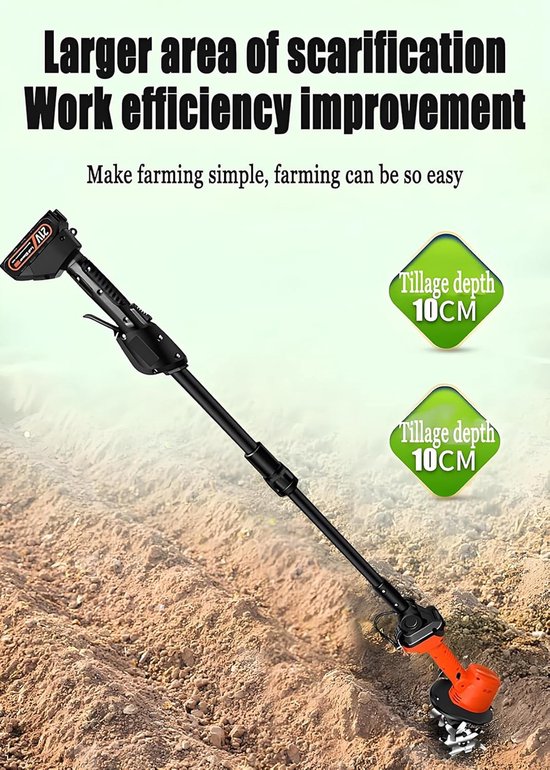 Draadloze Tuinfrees - Elektrische Schoffel - Bodem Voorbereiden - Telescopische Paal - 10 cm Werkbreedte - Zwart — afbeelding 3