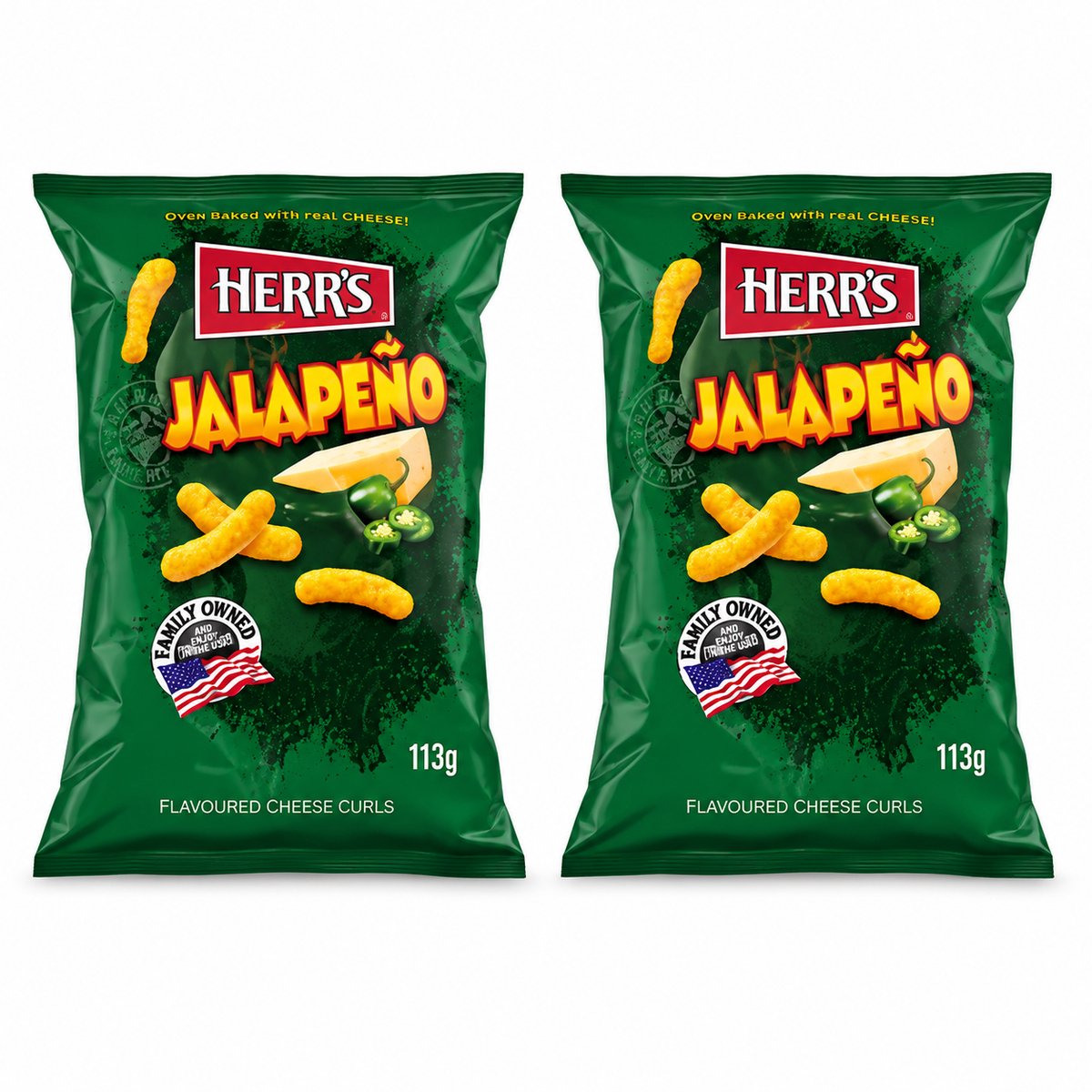Herr's Jalapeno cheese curls 113 gram 2 Stuks
