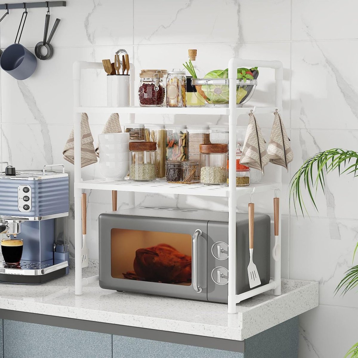 Magnetronstandaard - Keukenrek - Keuken organiseren - Verstelbare verdieping - 9x29x9 cm - Wit