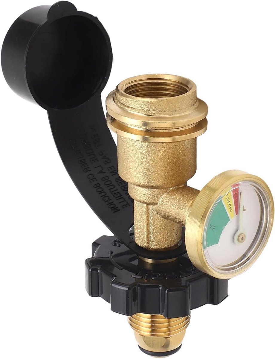 Gastank Adapter - Gas Aansluiting - Barbecue Gebruik - Met Manometer - 9.98 x 7.98 cm - Messing
